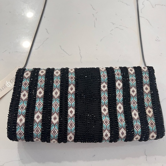 NWT David Jeffery Crossbody  Bag Beaded Black & Multicolor Aztec - Picture 4 of 6